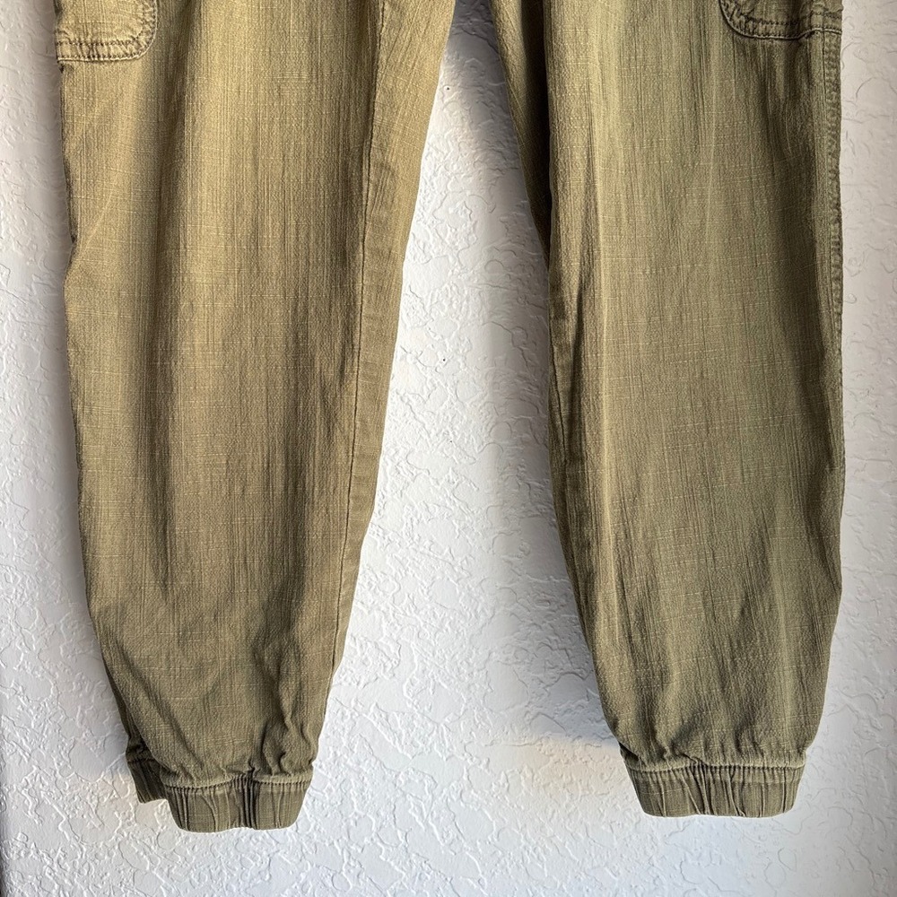 Women 10 Jogger Pant Olive Green Cotton Cargo Stretch Elastic Waist Neutral Boho - Picture 2 of 8